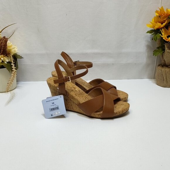 Aerosoles Strappy Cork High Espadrille Wedge Sandal Adjustable Block Heel Sz 10 - Picture 1 of 9